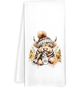 JOQUXI Winter Christmas Highland Cow Hand Towels for Kitchen Bathroom Decor, 16x24 Inch