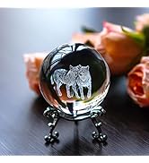 ZEERSHEE 60mm Wolf Crystal Decor Ball with Stand 3D Glass Laser Engraved Wolf Gifts for Wolf Love...