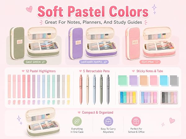 Aesthetic School Supplies with Pencil Pouch - 27Pcs Cute College Essentials Set