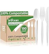 Biocean Extra Heavyduty Cutlery Set - 190 Count Large Disposable Utensils No Plastic
