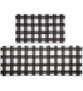 FRESHMINT Modern Farmhouse Plaid 2 Piece Set Kitchen Mats for Floor Anti Fatigue Waterproof & Non...
