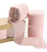 Chiffon Ribbon, 3 Rolls 21 Yards Light Pink Handmade Fringe Chiffon Silk Ribbon 1.5" x 7Yd Ribbon...