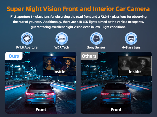 dual dash cam front and inside 1080p dash camera