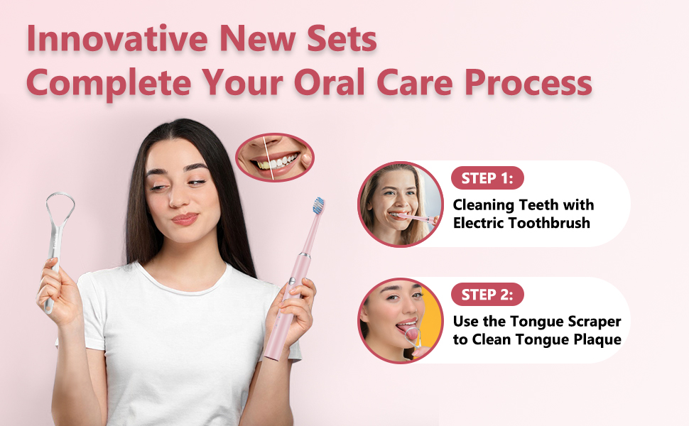 electric toothbrush and tongue scraper sets