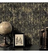 Metallic Peel and Stick Wallpaper Modern Industrial Concrete Wallpaper | 17.5" x 118" Black and G...