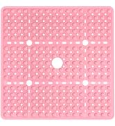 Naoloture Large Pink Square Shower Mat Non Slip 27 x 27 Inch, Soft Bath Mat Bathtub Mat for Insid...