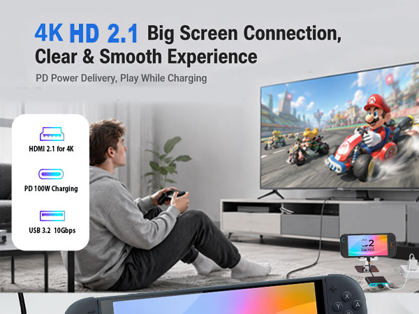 Switch 2 Dock HDMI2.1 Compatible for Nintendo Switch 2 Usbc to HDMI Adapter 4k120Hz