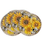 Artoid Mode Wood Sunflower Bee Flower Polka Dot Round Summer Placemats Set of 4, 14 Inch Farmhous...