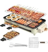 1500W Smokeless Electric Indoor Grill, 3 in 1 Korean Barbecue Grill with Net & Non-Stick Removabl...