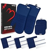 Oven Mitts and Pot Holder Sets with Silicone Grip, 500°F Heat Resistant-6 Pack Dishcloth/Dish Tow...