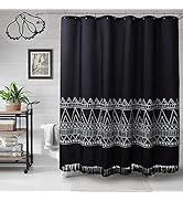MitoVilla Black Boho Shower Curtain Liner 72 x 78, Tassel Long Shower Curtain Set with Hooks, Mod...