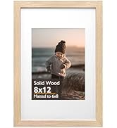 KINLINK 8x12 Picture Frame, Natural Solid Wood Frame with Acrylic Plexiglass for Pictures 6x8 wit...
