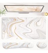 QiyI Leather Desk Mat Set, 4-in-1 Large Mouse Pad with Wrist Rest, Non-Slip Desk Pad + Keyboard W...