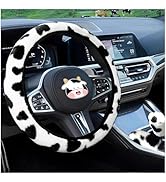 SuperKaKa 3PCS Furry Cow Print Steering Wheel Cover,Auto Plush Cute Cows Shift Gear & Hand Brake ...