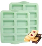 QELEG Silicone Financier Mold, 2 Pack Non Stick Mini Chocolate Bar Mold Rectangle Baking Pan for ...