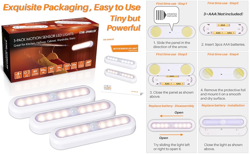 LED Motion Sensor Lights, Stick on Lights, Puck Lights, Closet Lights,Night Lights, STAR-SPANGLED