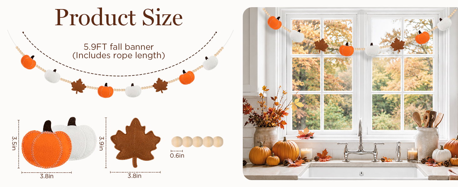 Handmade Felt Pumpkin Maple Leaf Beads Garland