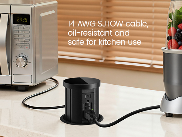 14 AWG SJTOW cable, oil-resistant and safe for kitchen use
