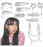 YAEISM 10PCS Star Hair Clips Y2K Silver Hair Clips Metal Star Barrettes 8 Shapes Pentagram Hair S...