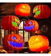 Halloween Decorations Floating Pumpkin Lights, Led Flameless Hanging Pumpkin Head Lantern with Ti...