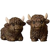 Qomamount Highland Cow Decor,2Pcs Cute Scottish Highland Cow Gifts,Standing Sitting Poses Resin F...