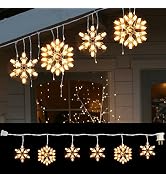 8.5 FT Snowflake Lights with 6 Drops, 100 Counts Clear Blubs Christmas String Lights, Plug in & C...