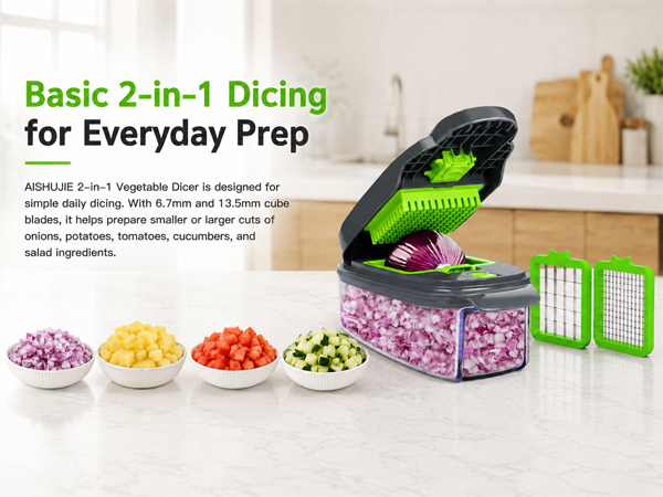 Gray green manual dicer for everyday cube cutting