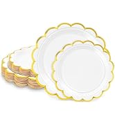 LIKAJON 50 Pcs White Paper Plates, 25 Pcs 9" and 25 Pcs 7" Disposable White Scalloped Plates with...