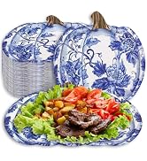 JarThenaAMCS 40Pcs Fall Pumpkin Paper Plates Blue Chinoiserie Pumpkin Flower Disposable Plate Blu...