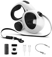 COSOWO Retractable Dog Leash with USB Rechargeable LED Light, 16 ft Heavy Duty Dog Lead with Poop...