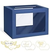 LIKAJON 1 Pack Navy Blue Transparent Gift Card Receiving Box for Party, Wedding, Money, Birthday,...