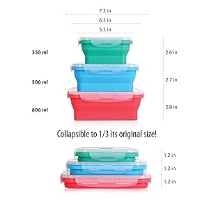 collapsible silicone food storage container BPA plastic lid meal cereal containe bowl kitchen pantry