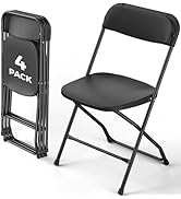 MAKE CHANGES Black Folding Chairs 4 Pack, Plastic Folding Chairs for Outside, Heavy Duty Foldable...