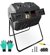BIOGRN Compost Bin, 43 Gallon Dual Chamber Composter Tumbler Outdoor with 2 Sliding Door and Aera...