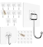 Ninth Five 30Pack Adhesive Hooks Set, Stainless Steel Clear Sticky Hooks, Heavy Duty Wall Hooks f...
