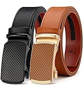 DOOPAI Belt Men, 2 Pack Ratchet Belt Dress Adjustable 1 3/8" Genuine Leather Belt, Size Length Ca...