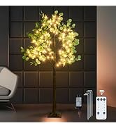 CAMANTU Lighted Eucalyptus Tree, 5FT 144 LED Fairy Lights Artificial Plant Tree, Artificial Green...