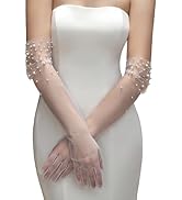 YAEISM Long Pearl Wedding Gloves White Bridal Gloves Sheer Silk Tulle Gloves Long Bridal Sleeves ...