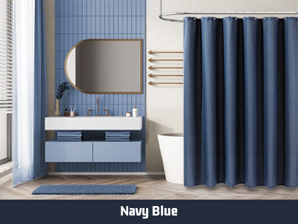 navy blue shower curtain