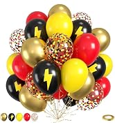 Red Yellow Black Balloons, 50pcs Yellow Black Red Balloons, Lightning Printed Balloon Confetti Ba...