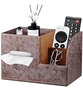 PU Leather Tissue Box Cover Square,Tissue Box Holder Organizer with Storage Tray and Remote Contr...