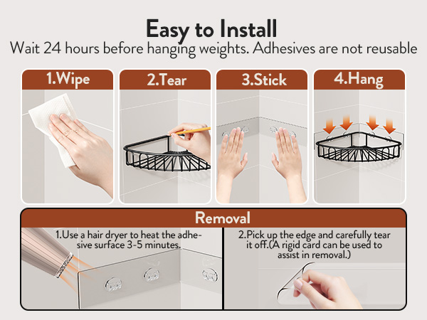 Easy to Install. Wait 24 hours before hanging weights. Adhesives are not reusable