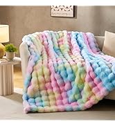 DOWNCOOL Faux Fur Throw Blanket for Couch, Ultra Soft Fluffy Fuzzy Plush Bubble Blanket for Sofa ...