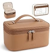 Prite 2 Pcs Makeup Bag Set Travel Cosmetic Organizer 2-Layer Vegan Leather Jewelry Case with Wate...