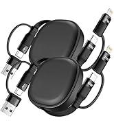 Multi Charging Cable, 2Pack 5 in 1 Retractable Lightning Charger Cable 60W USB C to USB C Fast Ch...