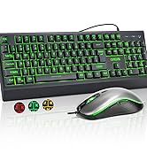 Large Print Gaming Keyboard and Mouse Combo, Red-Yellow-Blue Backlit Quiet Keyboard with Wrist Re...