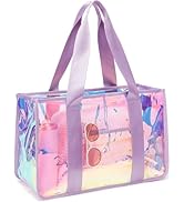 Fammart Iridescent Clear Beach Bag for Women - Large TPU Tote Bag with Zipper Closure & Jacquard ...