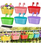 MADHOLLY Railing Planter with Drainage Holes - 6Pcs Sturdy Bucket Pots for Railing Fence, Country...