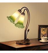Pond Lily 2 Light Accent Lamp, Flower Vintage Table Lamp Stained Glass | Retro Lamp with Lotus Le...