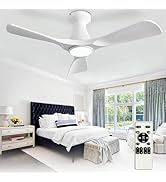Depuley 42-Inch Ceiling Fans with Lights: White 3 Blade Flush Mount Low Profile Ceiling Fan for B...